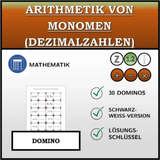 Domino: Arithmetik von Monomen (Dezimalzahlen)