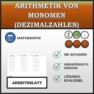 Arbeitsblatt: Arithmetik von Monomen (Dezimalzahlen)
