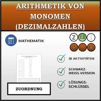 Zuordnungsübung: Arithmetik von Monomen (Dezimalzahlen)