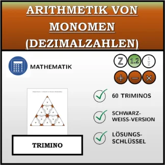 Trimino: Arithmetik von Monomen (Dezimalzahlen)