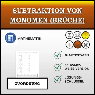 Zuordnungsübung: Subtraktion von Monomen (Brüche)