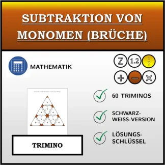 Trimino: Subtraktion von Monomen (Brüche)
