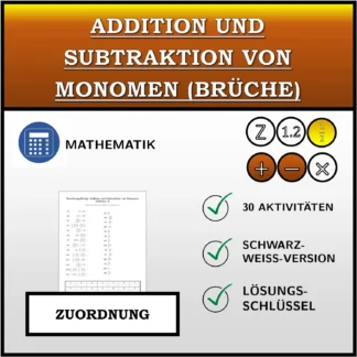 Zuordnungsübung: Addition und Subtraktion von Monomen (Brüche)