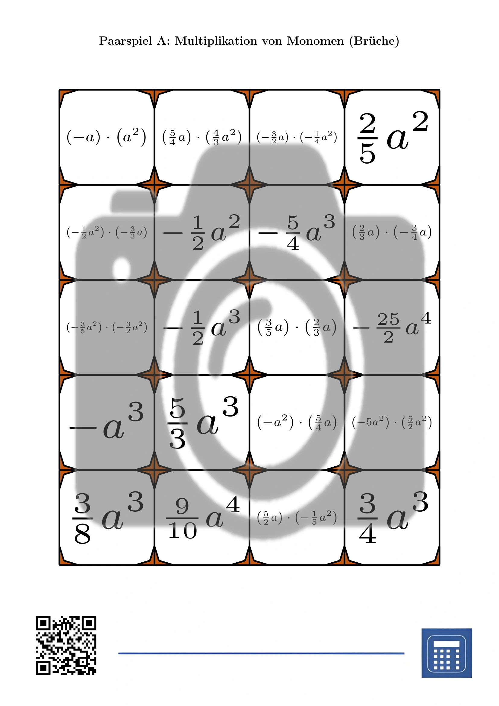 Paarspiel: Multiplikation von Monomen (Brüche) – Bild 2