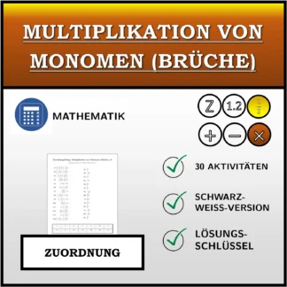 Zuordnungsübung: Multiplikation von Monomen (Brüche)