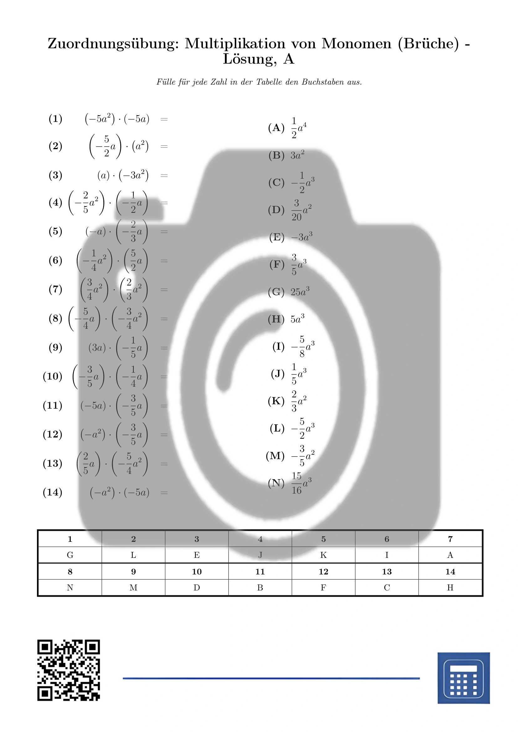 Zuordnungsübung: Multiplikation von Monomen (Brüche) – Bild 3