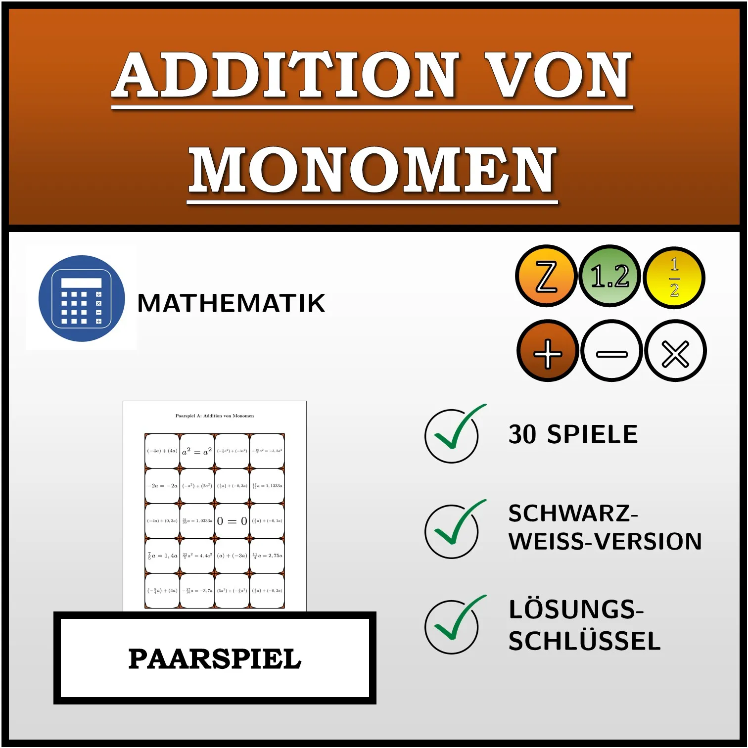 Paarspiel: Addition von Monomen