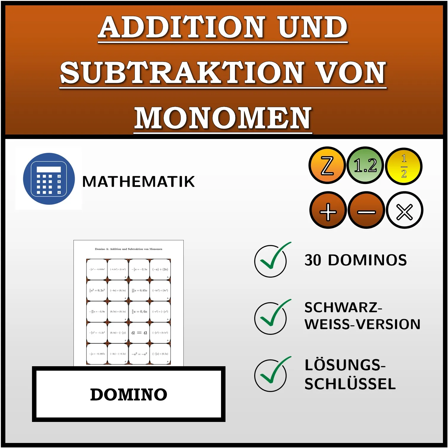 Domino: Addition und Subtraktion von Monomen
