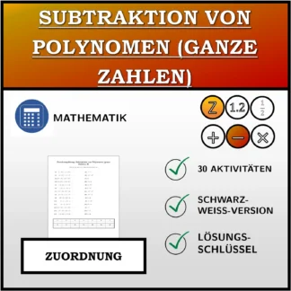Zuordnungsübung: Subtraktion von Polynomen (ganze Zahlen)