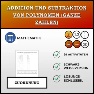 Zuordnungsübung: Addition und Subtraktion von Polynomen (ganze Zahlen)