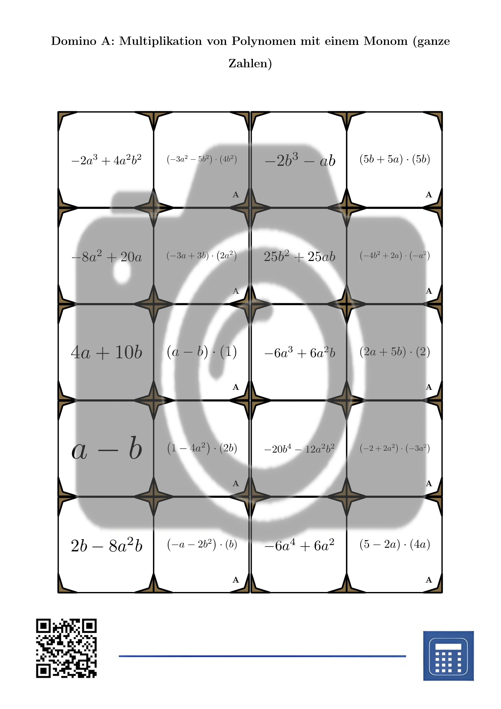 Domino: Multiplikation von Polynomen mit einem Monom (ganze Zahlen) – Bild 2