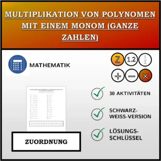 Zuordnungsübung: Multiplikation von Polynomen mit einem Monom (ganze Zahlen)