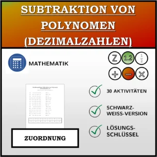 Zuordnungsübung: Subtraktion von Polynomen (Dezimalzahlen)