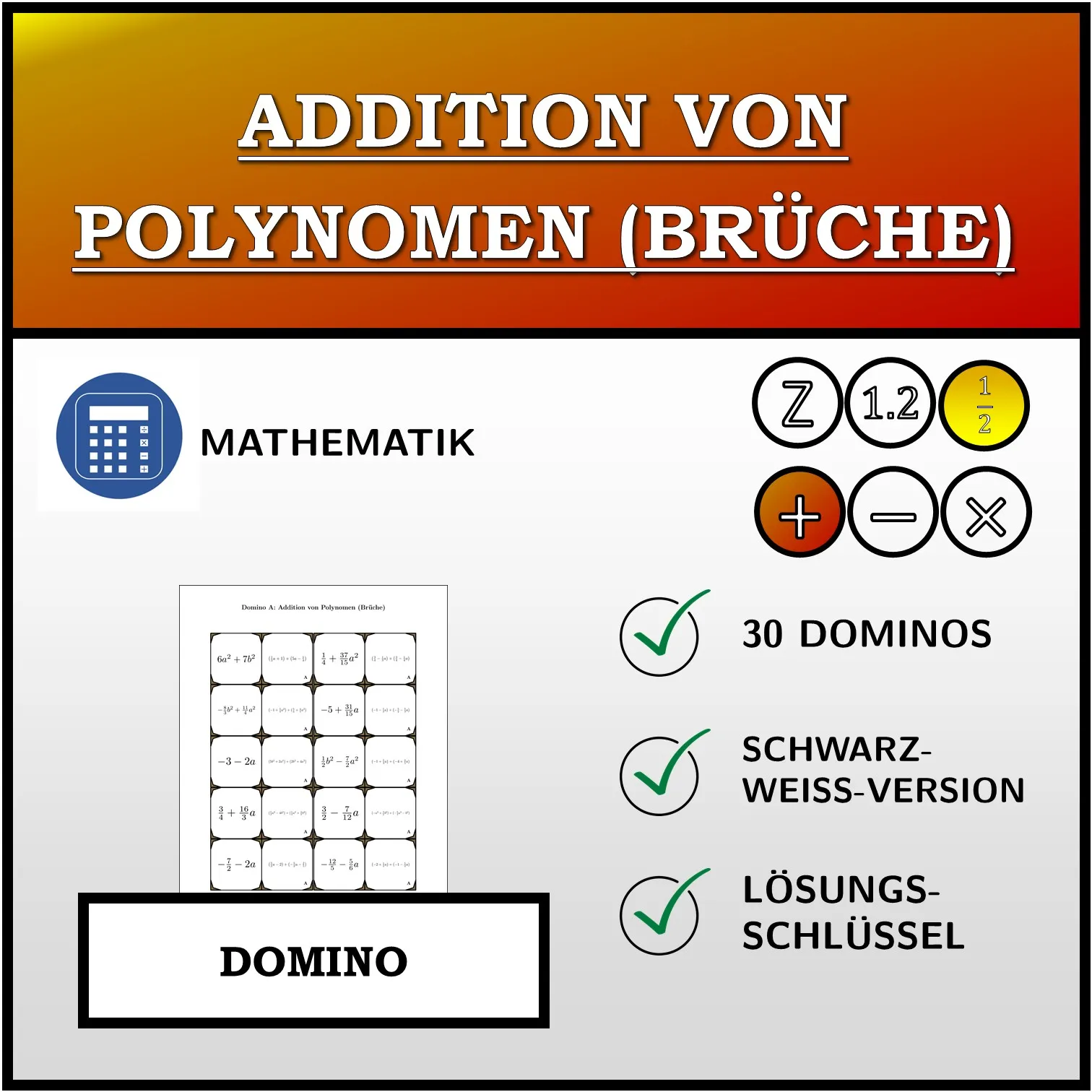 Domino: Addition von Polynomen (Brüche)