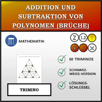 Trimino: Addition und Subtraktion von Polynomen (Brüche)