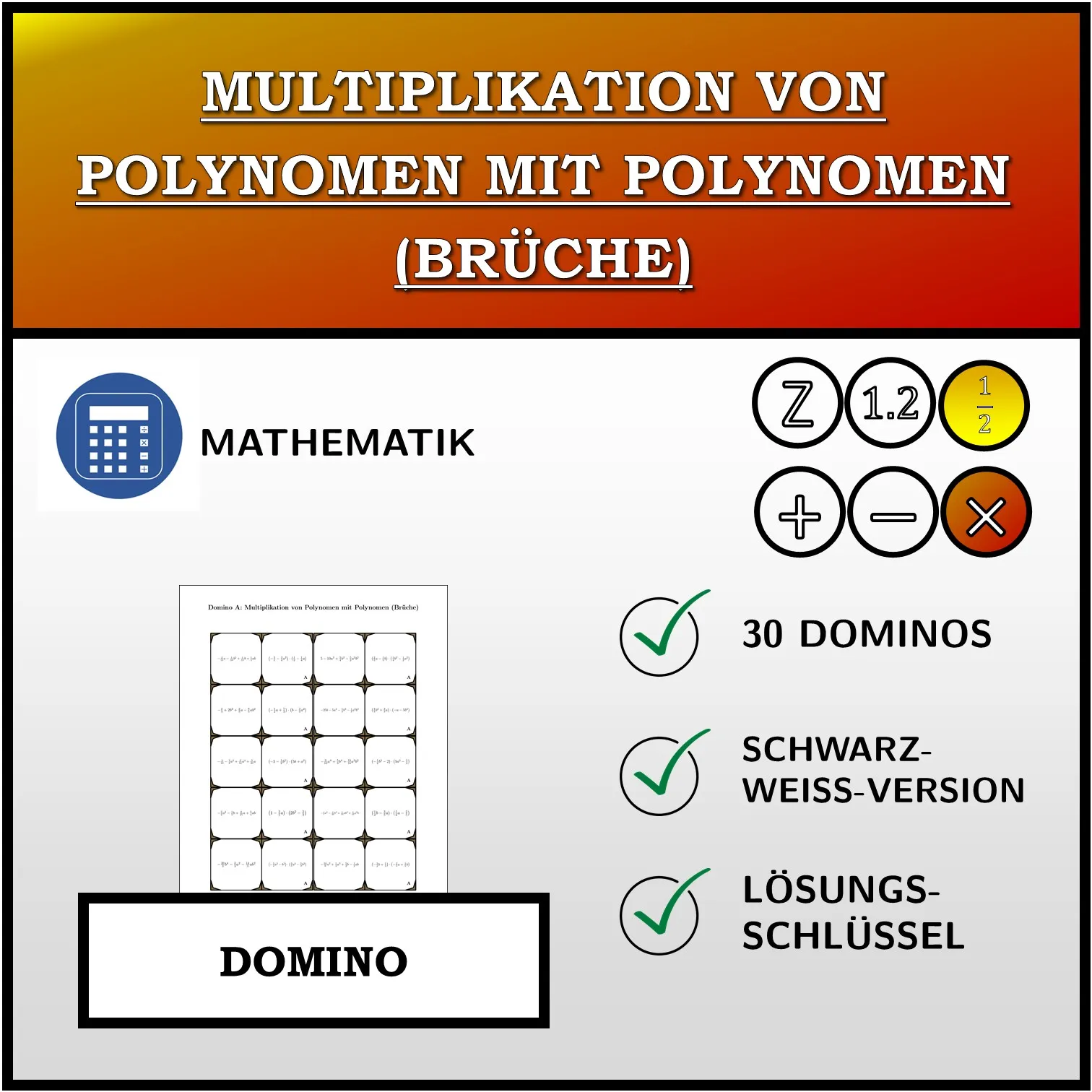 Domino: Multiplikation von Polynomen mit Polynomen (Brüche)