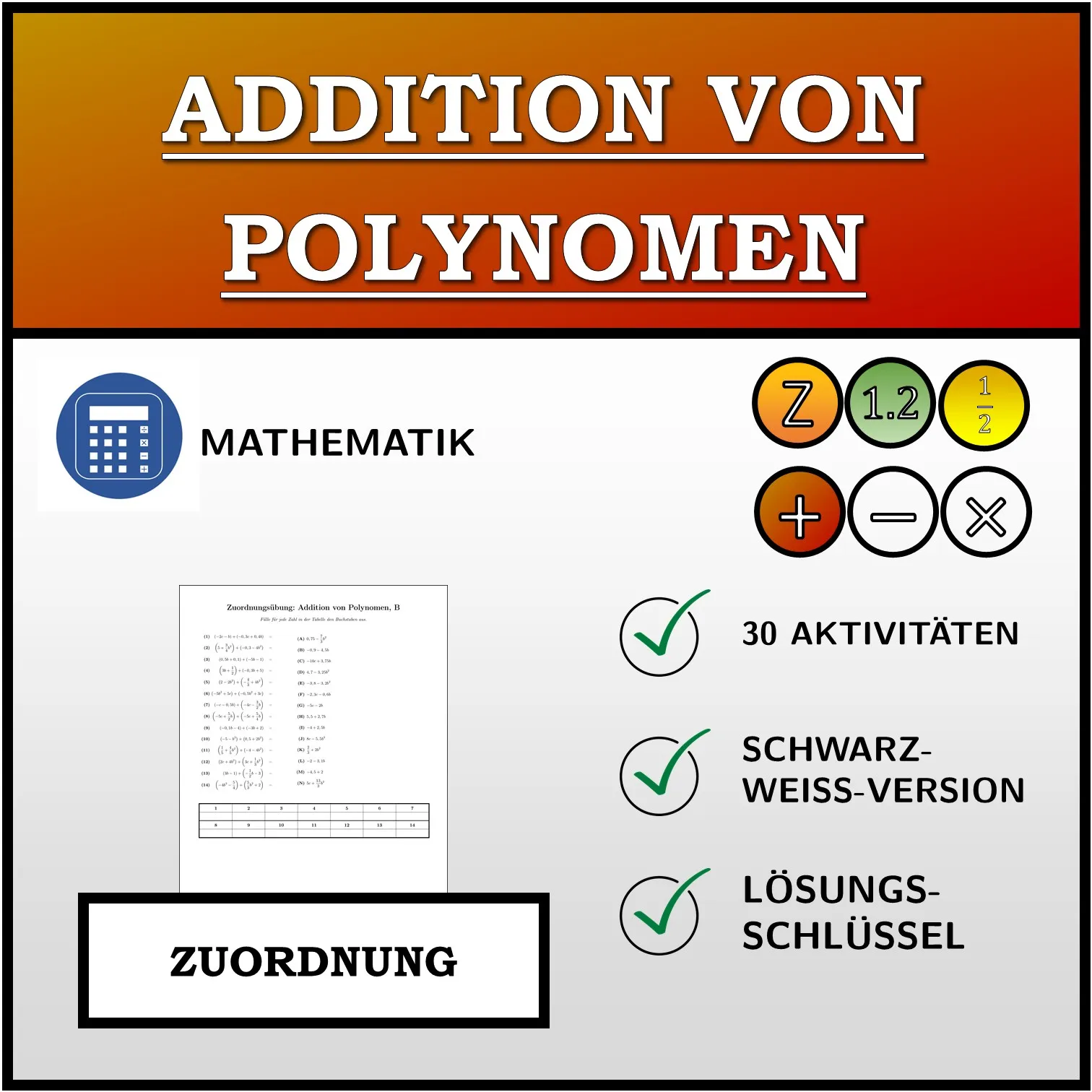 Zuordnungsübung: Addition von Polynomen