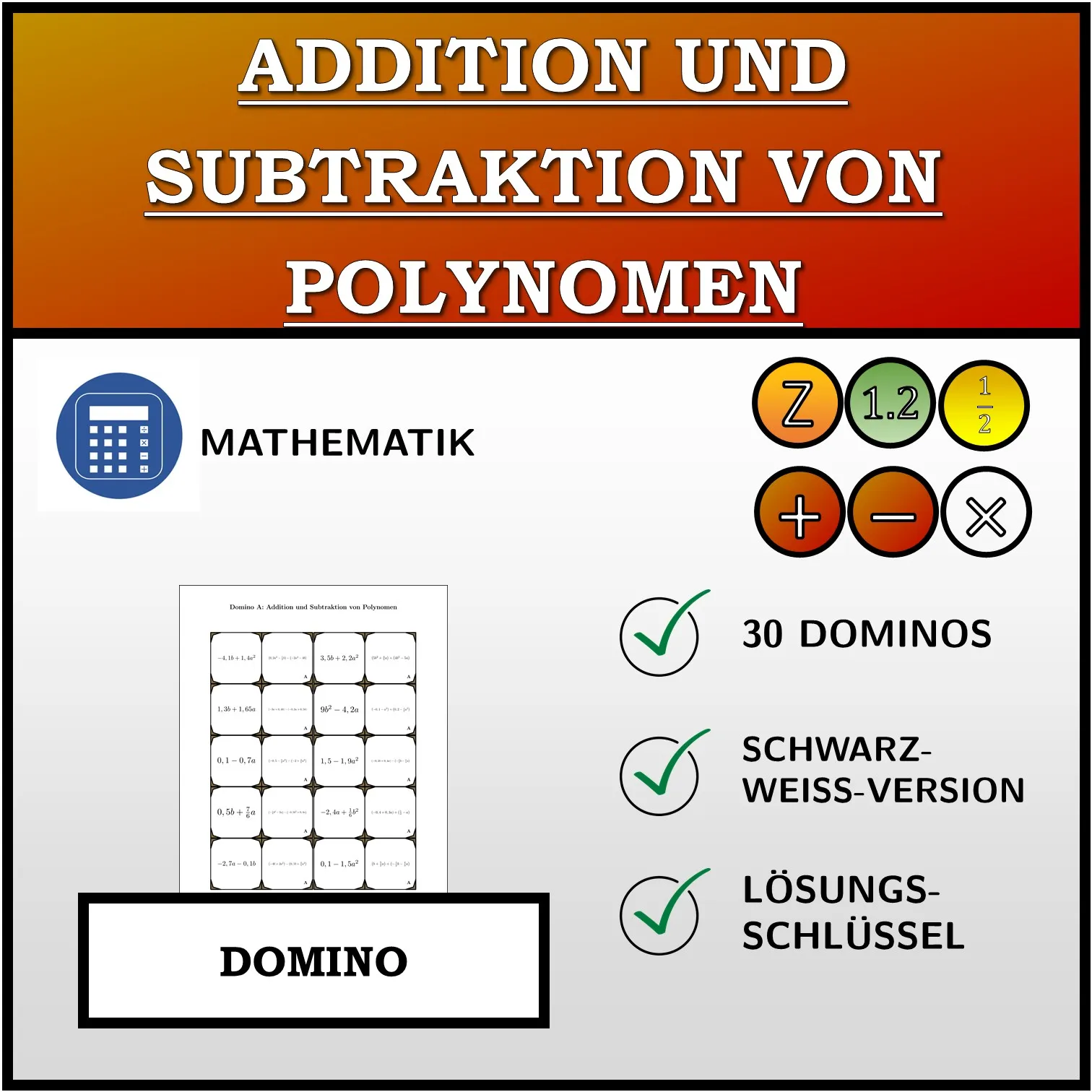 Domino: Addition und Subtraktion von Polynomen