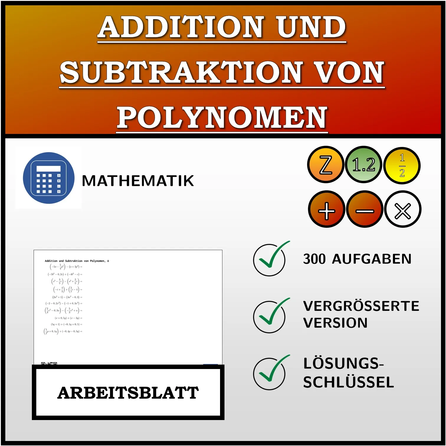 Arbeitsblatt: Addition und Subtraktion von Polynomen