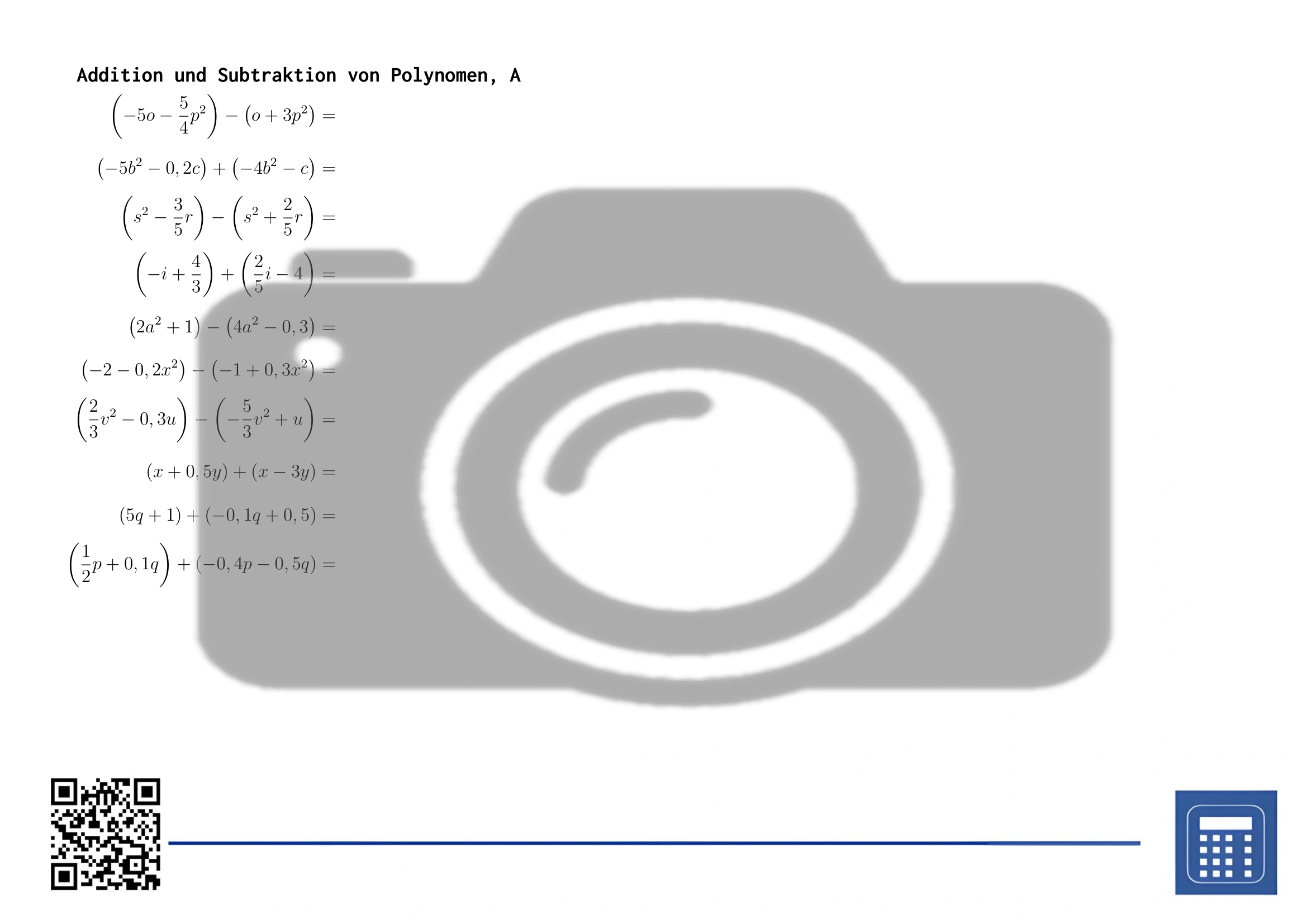 Arbeitsblatt: Addition und Subtraktion von Polynomen – Bild 2