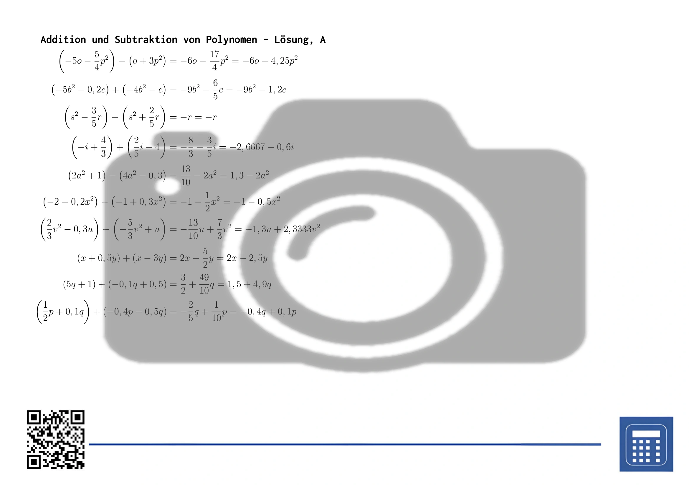 Arbeitsblatt: Addition und Subtraktion von Polynomen – Bild 4
