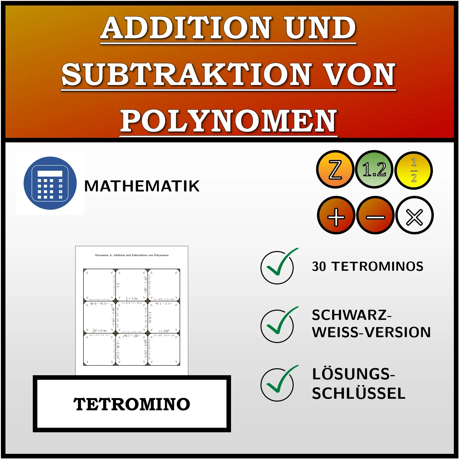 Tetromino: Addition und Subtraktion von Polynomen
