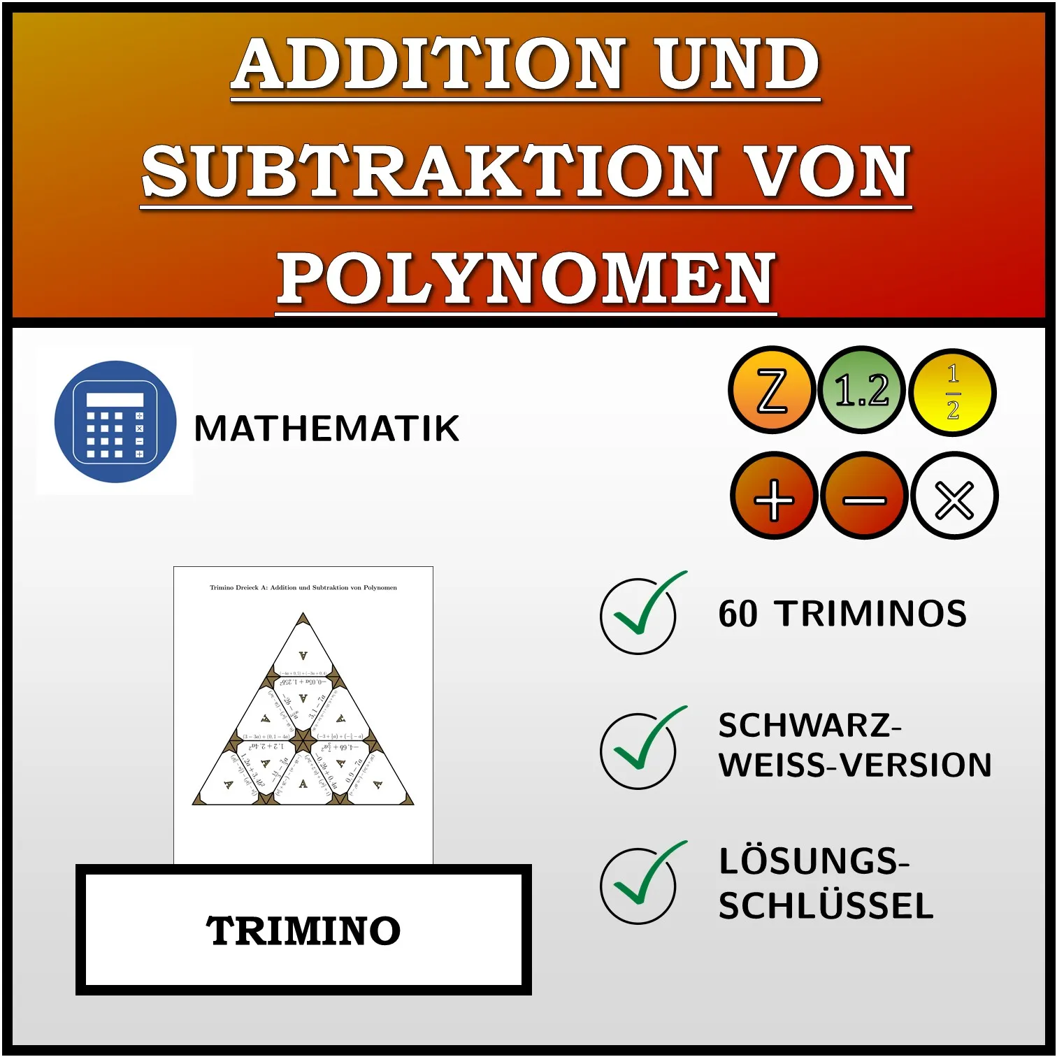 Trimino: Addition und Subtraktion von Polynomen