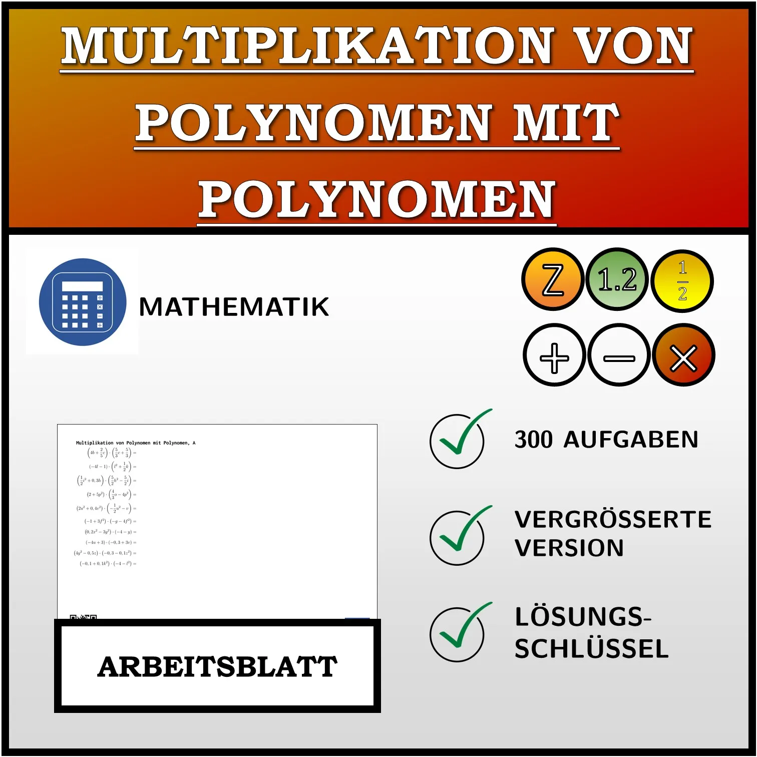 Arbeitsblatt: Multiplikation von Polynomen mit Polynomen
