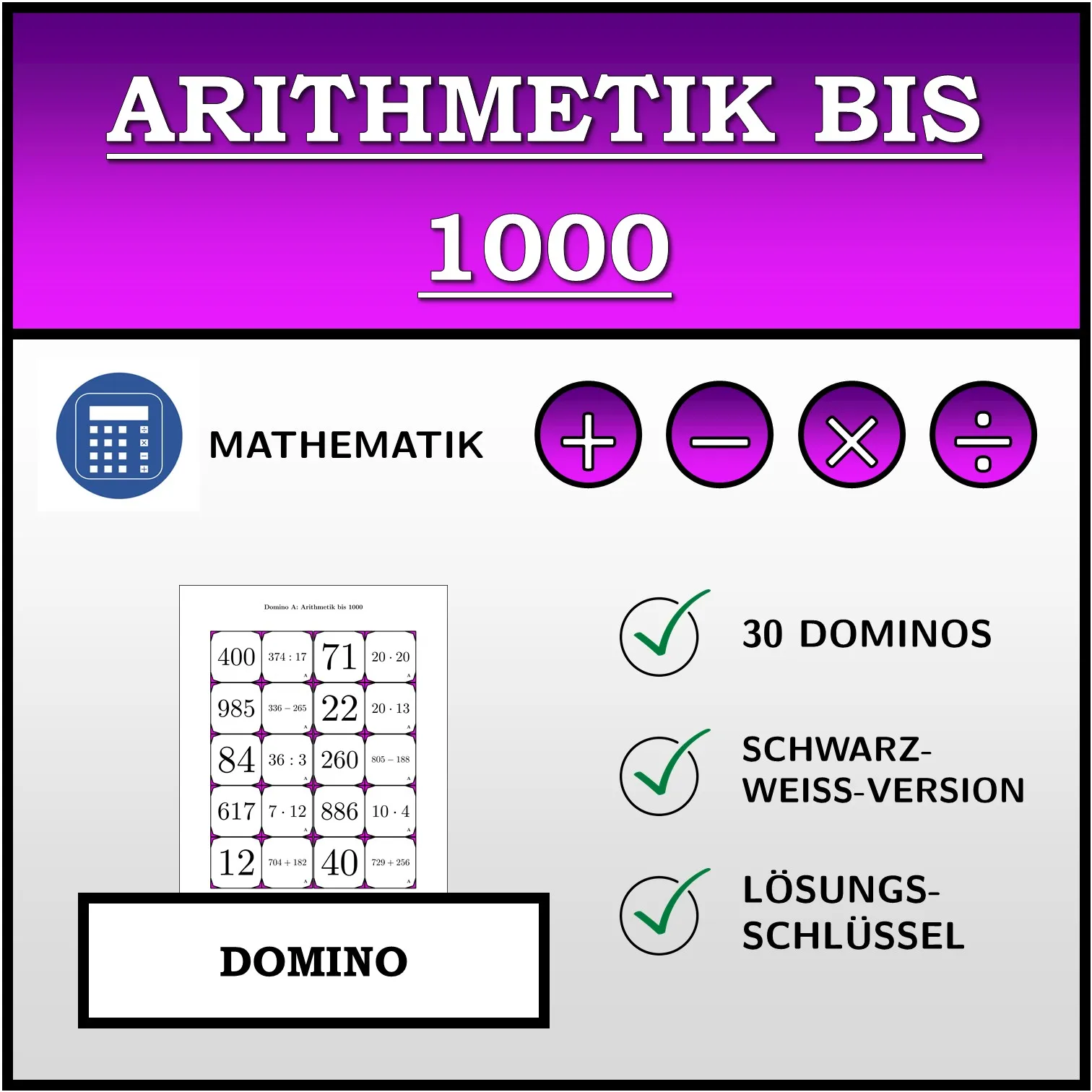 Domino: Arithmetik bis 1000