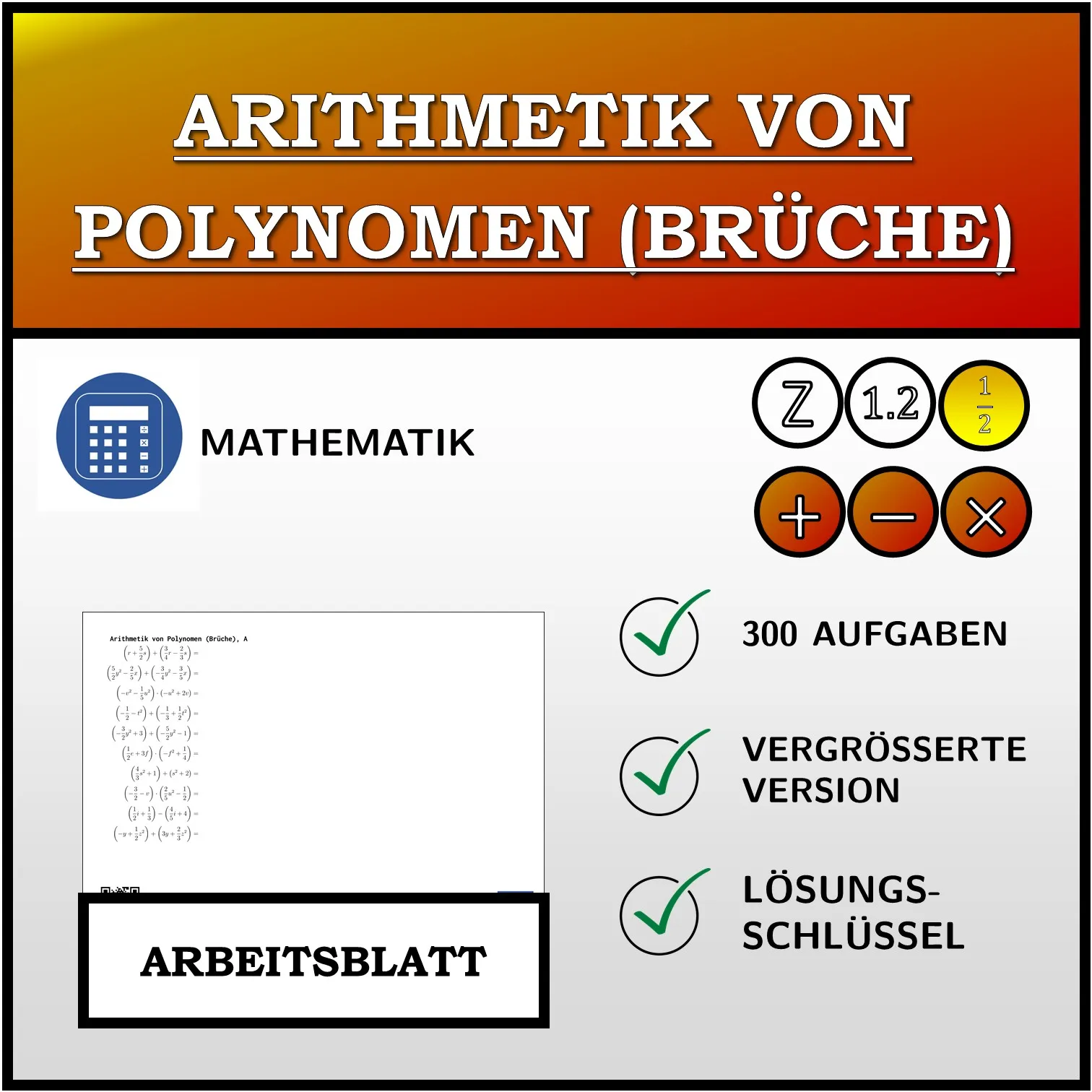 Arbeitsblatt: Arithmetik von Polynomen (Brüche)