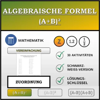 Zuordnungsübung: Algebraische Formel (A+B)², Vereinfachung (ganze Zahlen)