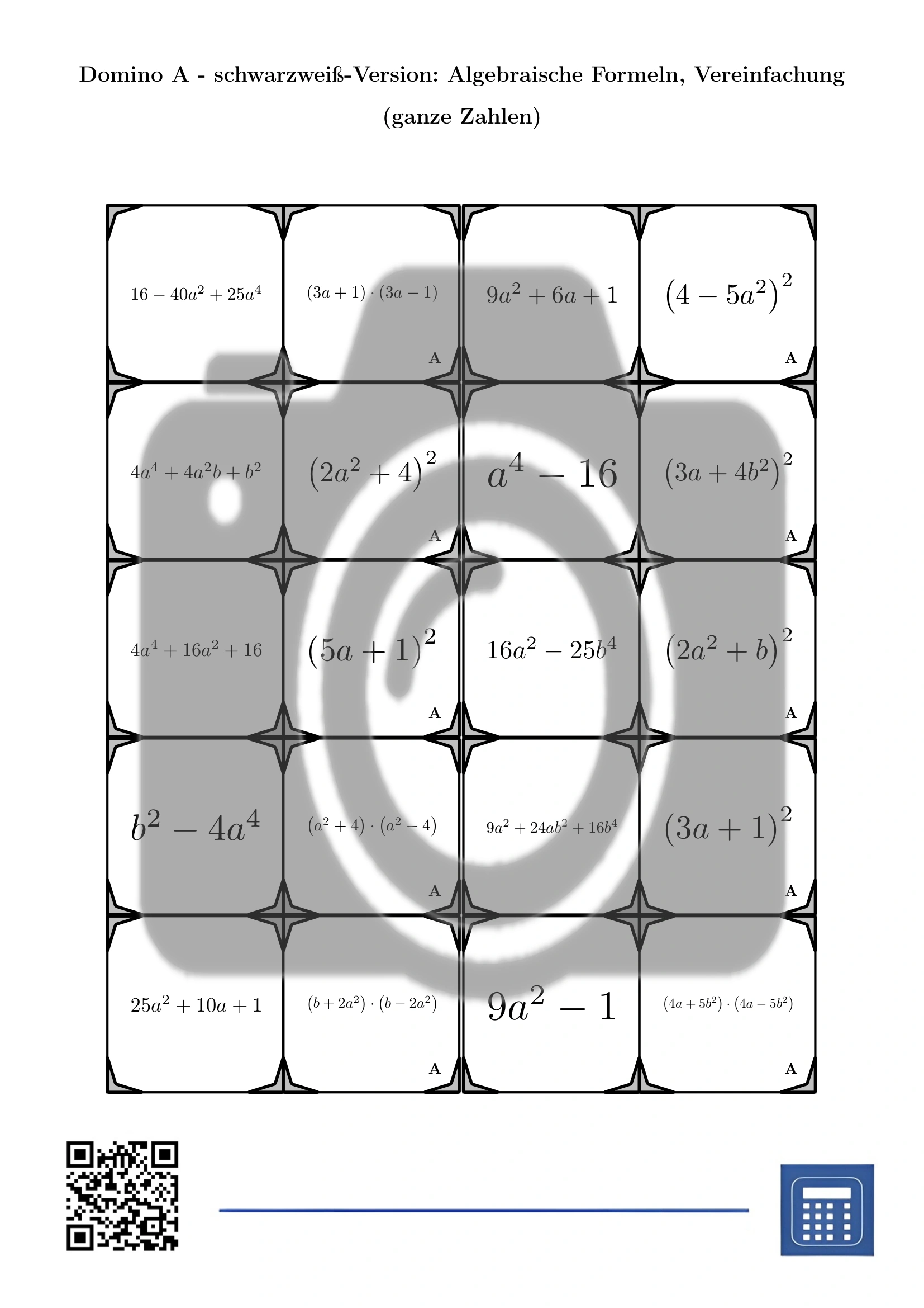 Domino: Algebraische Formeln, Vereinfachung (ganze Zahlen) – Bild 3