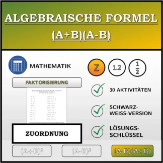 Zuordnungsübung: Algebraische Formel (A+B)(A-B), Zerlegung (ganze Zahlen)