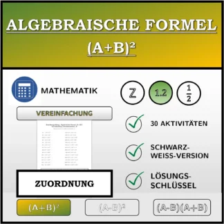 Zuordnungsübung: Algebraische Formel (A+B)², Vereinfachung (Dezimalzahlen)