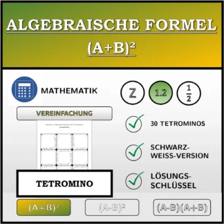 Tetromino: Algebraische Formel (A+B)², Vereinfachung (Dezimalzahlen)