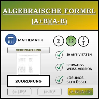 Zuordnungsübung: Algebraische Formel (A+B)(A-B), Vereinfachung (Dezimalzahlen)