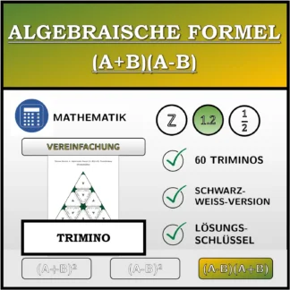 Trimino: Algebraische Formel (A+B)(A-B), Vereinfachung (Dezimalzahlen)