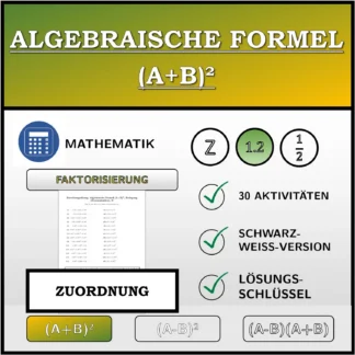 Zuordnungsübung: Algebraische Formel (A+B)², Zerlegung (Dezimalzahlen)
