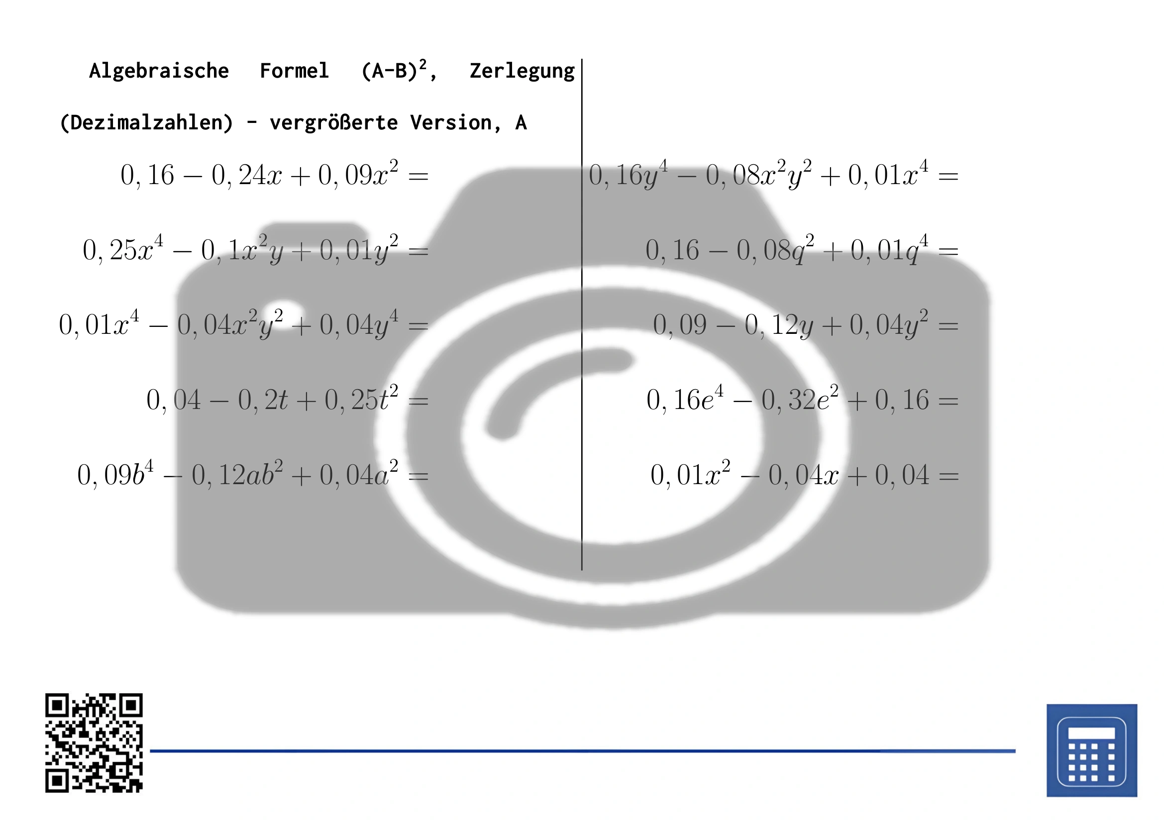 Arbeitsblatt: Algebraische Formel (A-B)², Zerlegung (Dezimalzahlen) – Bild 3