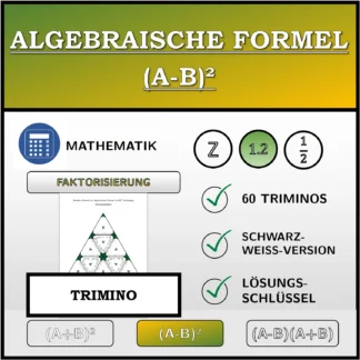 Trimino: Algebraische Formel (A-B)², Zerlegung (Dezimalzahlen)