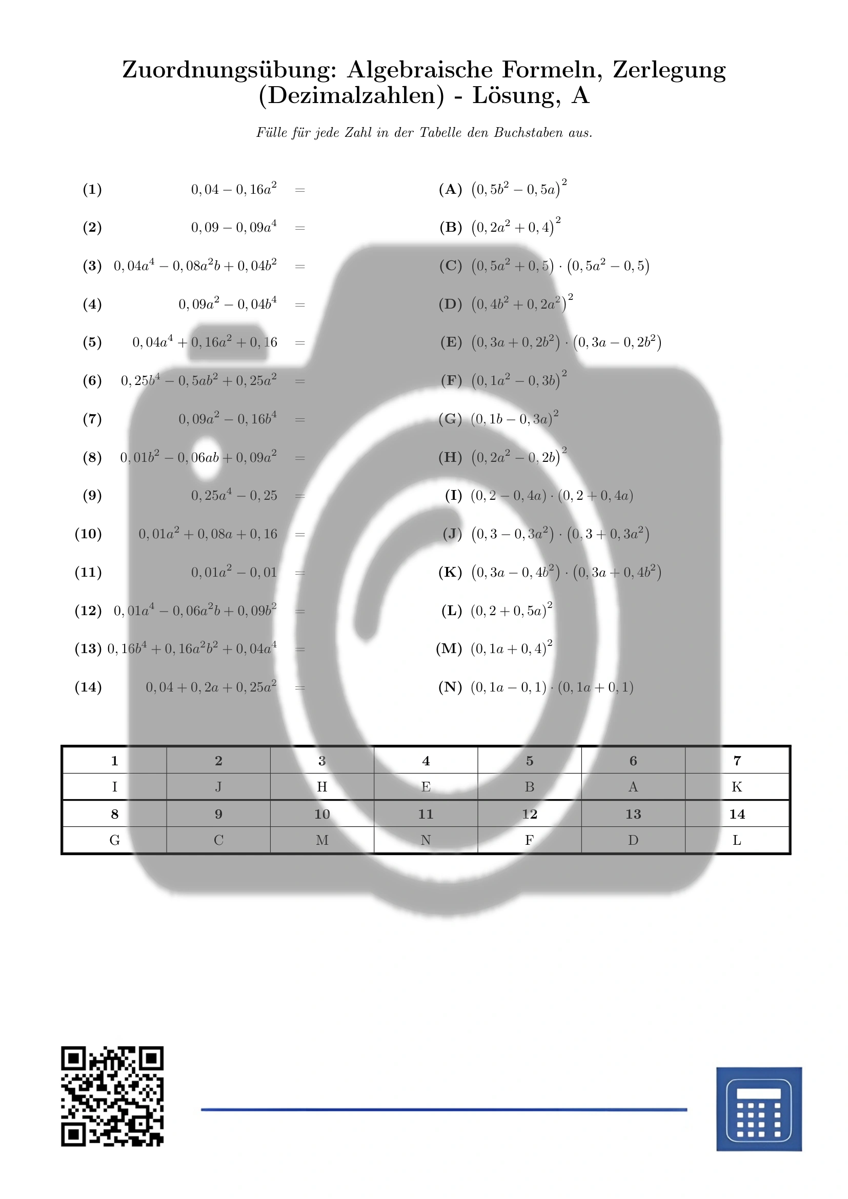 Zuordnungsübung: Algebraische Formeln, Zerlegung (Dezimalzahlen) – Bild 3