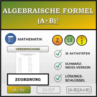 Zuordnungsübung: Algebraische Formel (A+B)², Vereinfachung (Brüche)