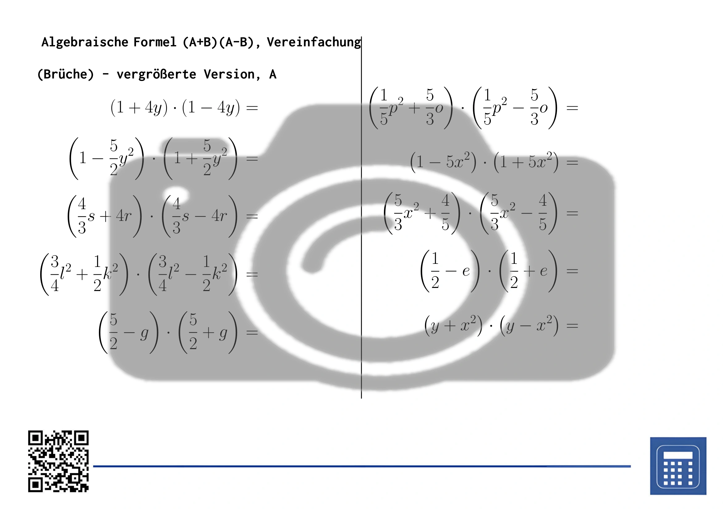 Arbeitsblatt: Algebraische Formel (A+B)(A-B), Vereinfachung (Brüche) – Bild 3