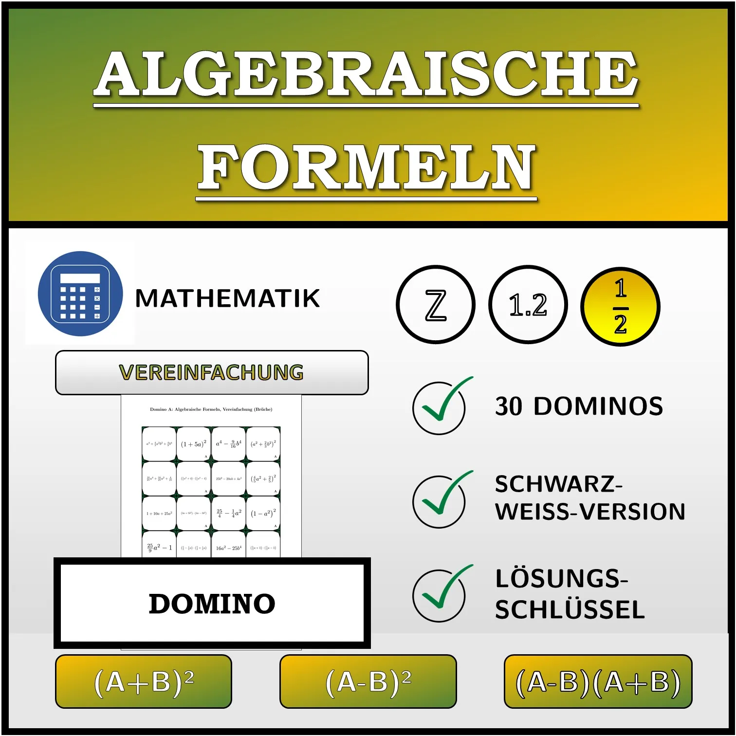 Domino: Algebraische Formeln, Vereinfachung (Brüche)