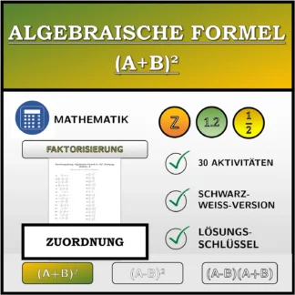 Zuordnungsübung: Algebraische Formel (A+B)², Zerlegung (Brüche)