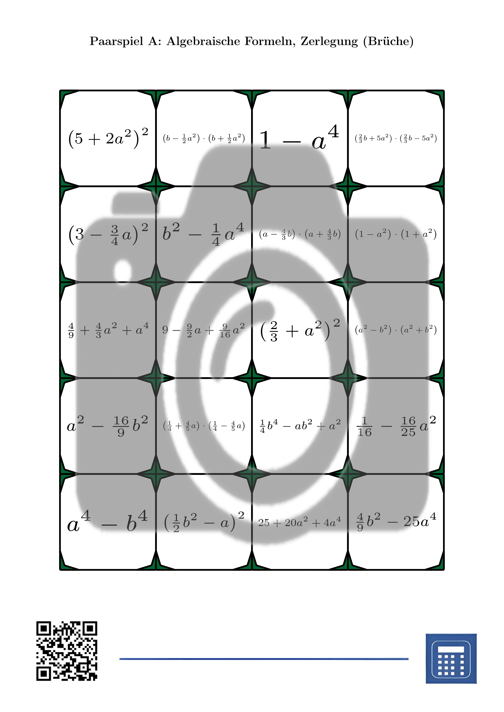 Paarspiel: Algebraische Formeln, Zerlegung (Brüche) – Bild 2