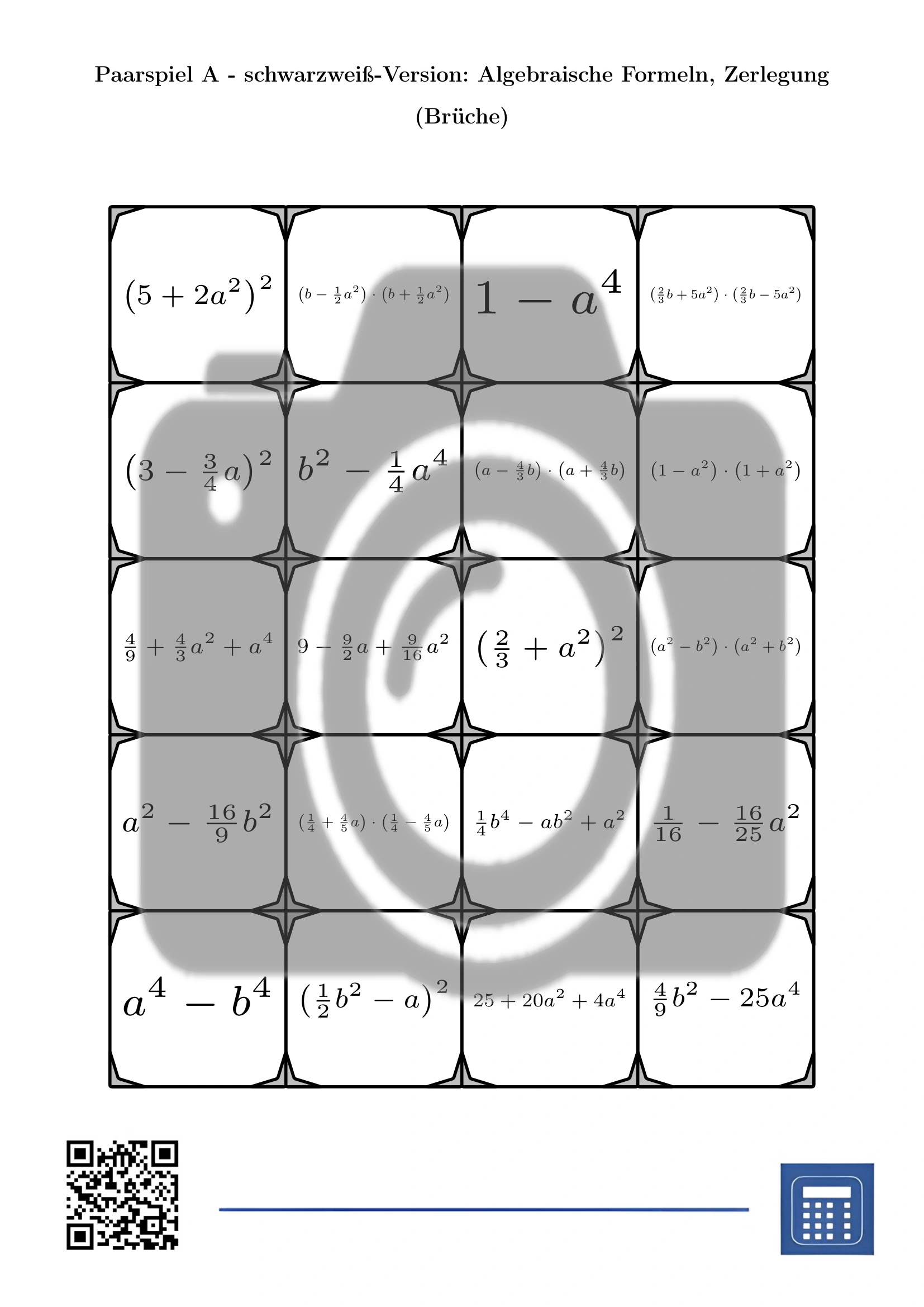 Paarspiel: Algebraische Formeln, Zerlegung (Brüche) – Bild 3