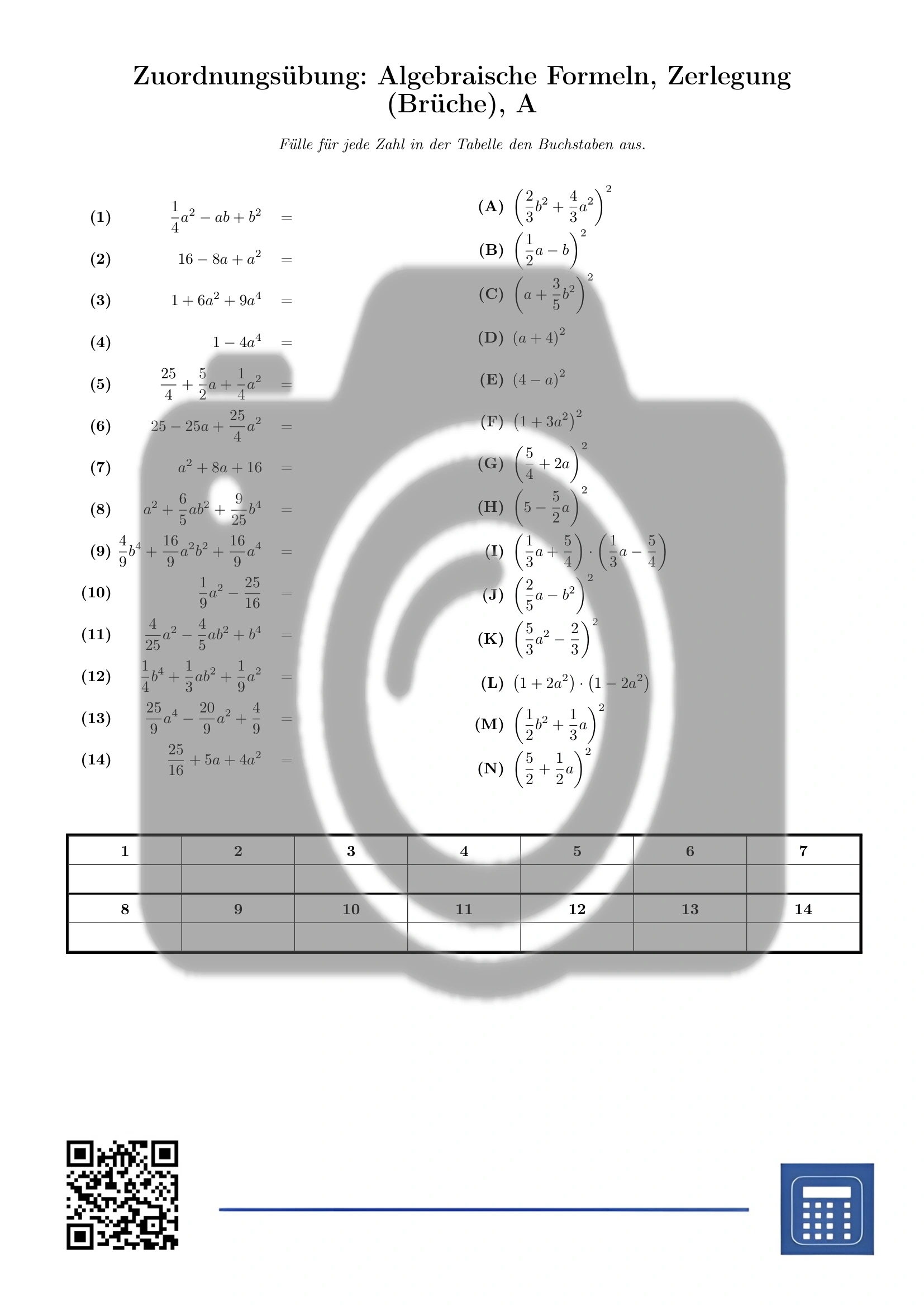 Zuordnungsübung: Algebraische Formeln, Zerlegung (Brüche) – Bild 2