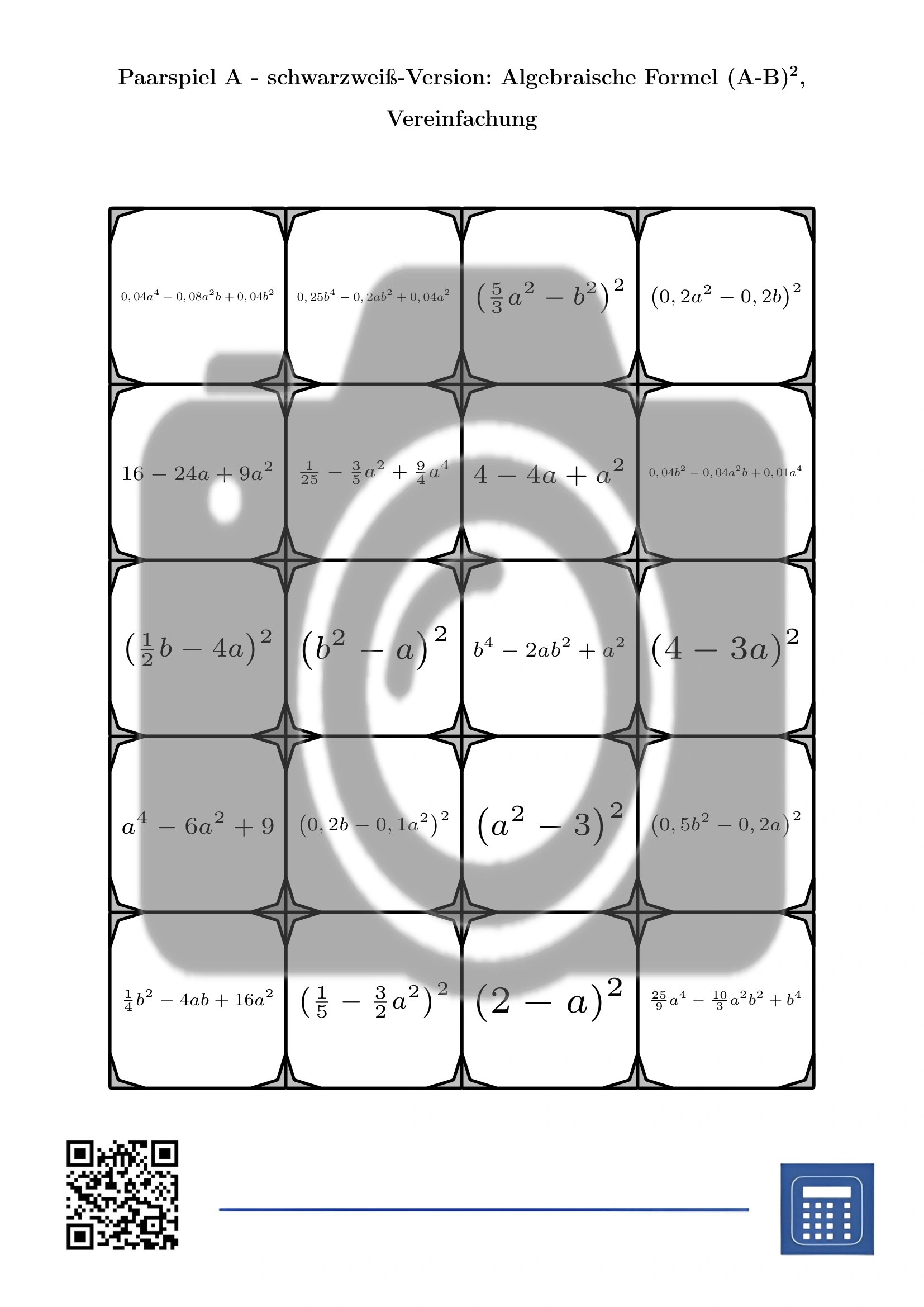Paarspiel: Algebraische Formel (A-B)², Vereinfachung – Bild 3