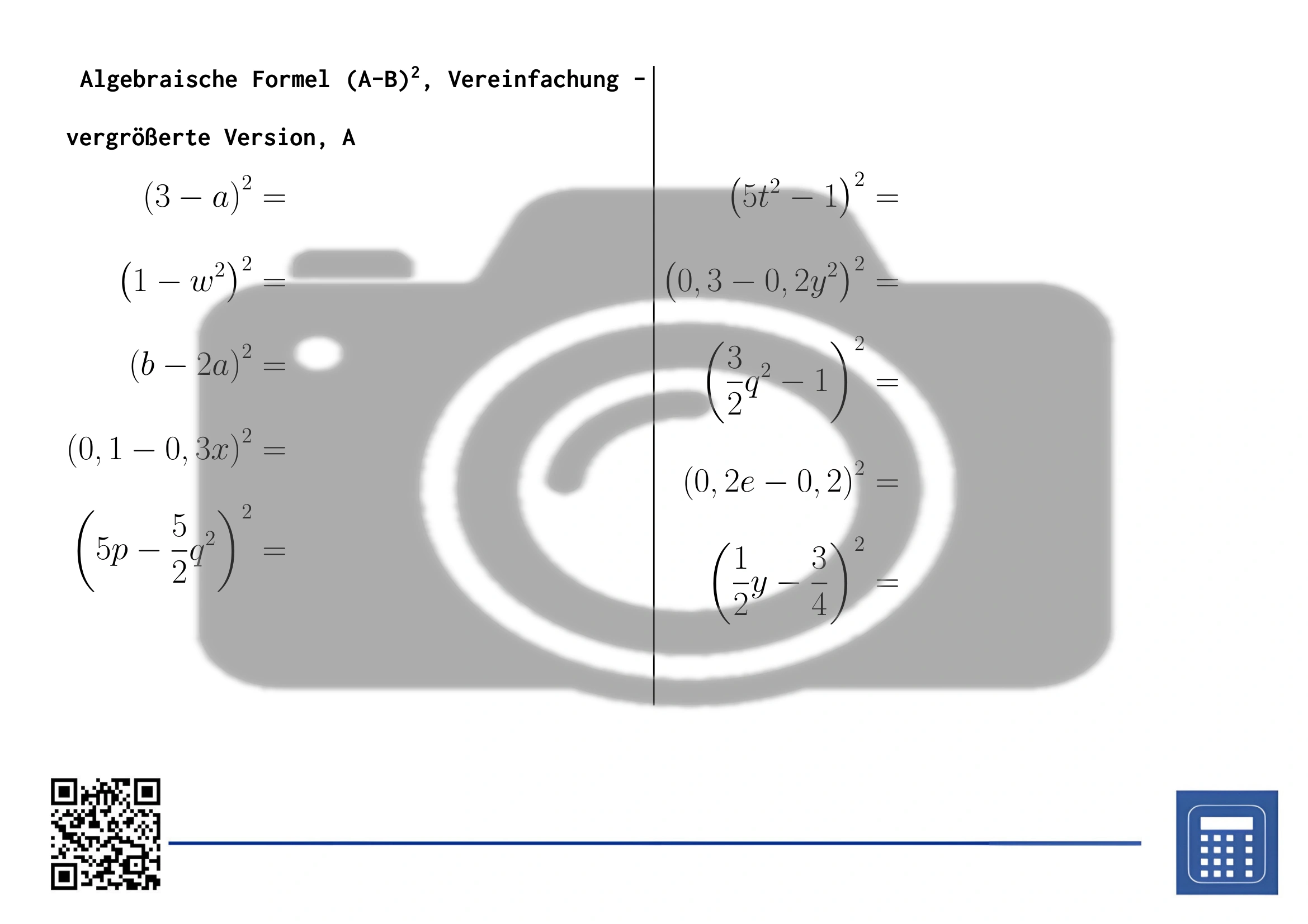 Arbeitsblatt: Algebraische Formel (A-B)², Vereinfachung – Bild 3